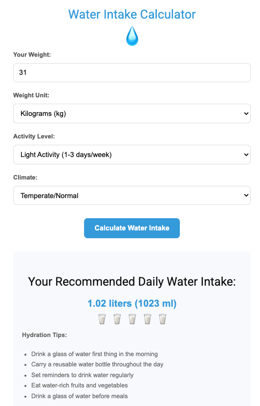 Daily Water Intake Calculator